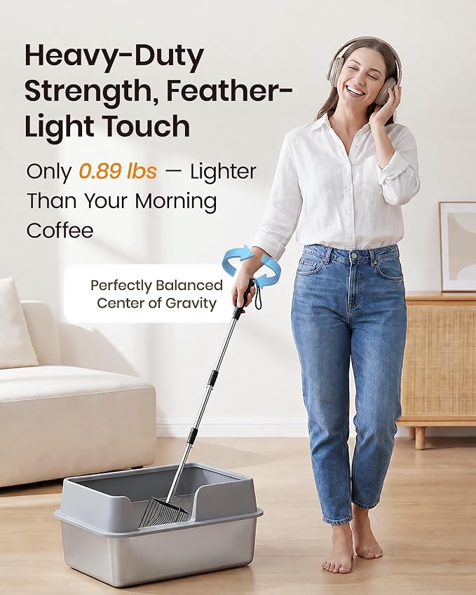 Cat Litter Scoop with Holder 43" Metal Litter Scooper with Stainless Steel Long Handle, Large Kitty Box Scooper Heavy Duty Deep Shovel for Fast Sifting, Dog Waste Scooops for Outside Pet Poop