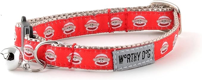 THE WORTHY DOG Icons Pattern, Breakaway Cat Collar, with Bell, Red