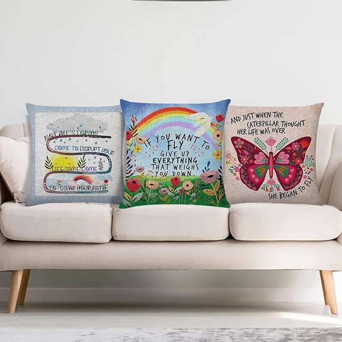 Littlefa Inspiring Gifts Cute Colour Flower Rainbow Throw Pillow Cover Flower Cushion Cover Decorative Pillowcase Living Room Bedroom Decor for Girls Friends Daughter Niece Women - If You Want to Fly