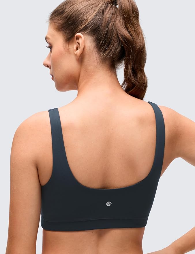 CRZ YOGA Butterluxe Scoop Neck Sports Bras for Women - U Back Padded Wide Strap Wireless Yoga Top