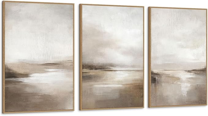SAFERRYHOME Neutral Abstract Landscape Shapes Wall Art,3 Panels 24x36 Inch | Minimalist Framed Canvas Print Set, Abstract Illustrations Modern Nordic Calm Decor for Living Room,Bedroom,Bathroom,Hallway