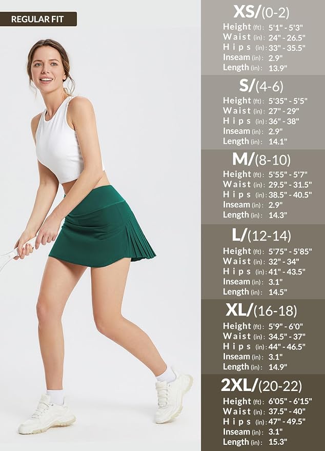 baleaf Tennis Skirt Pleated Golf Skorts with 3 Pockets | 14", Built in Shorts, High Waisted, Anti-slip Strip, Lightweight, for Athletic, Workout, Pickleball, Skorts for Women