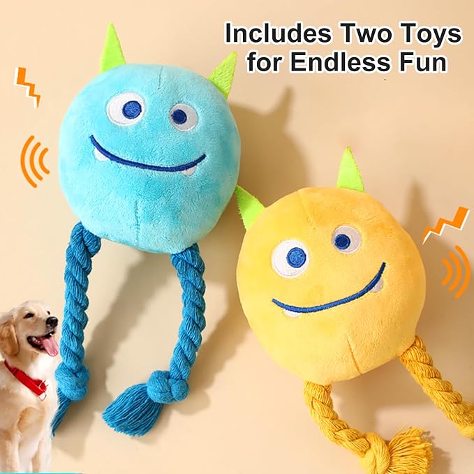 lilfrd 2 Pack Squeaky Rope Plush Dog Toys for Small Medium Puppies