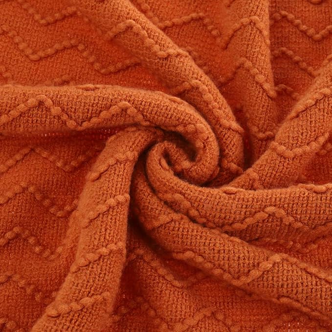 BATTILO HOME Burnt Orange Throw Blanket for Couch, Decorative Fall Throw Blanket with Tassels Halloween Throw Fall Decor, 50"x60"