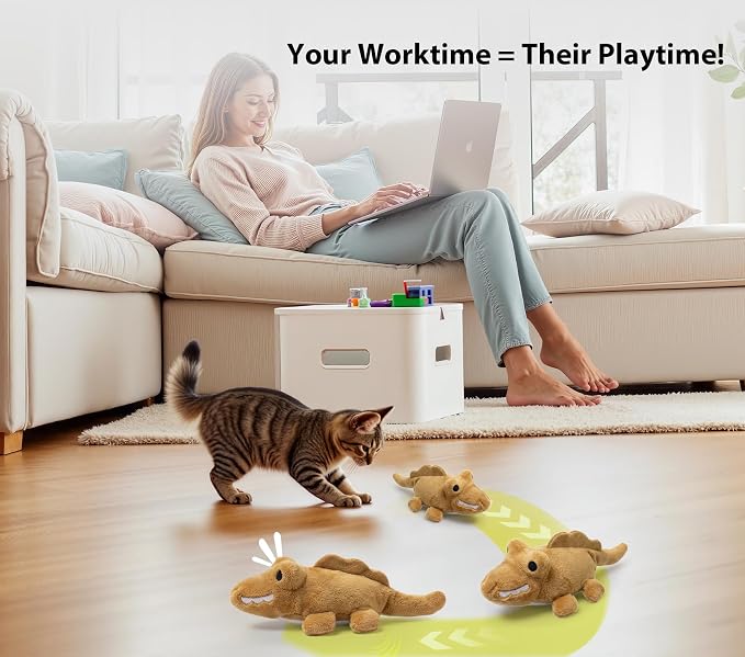Interactive Cat Toys for Indoor Cats – Auto Moving Alligator with 360° Random Movement & Tail Wagging, Rechargeable Cat Exercise Toy with Catnip, Self-Play Fun for Bored Adult Cats-Brown