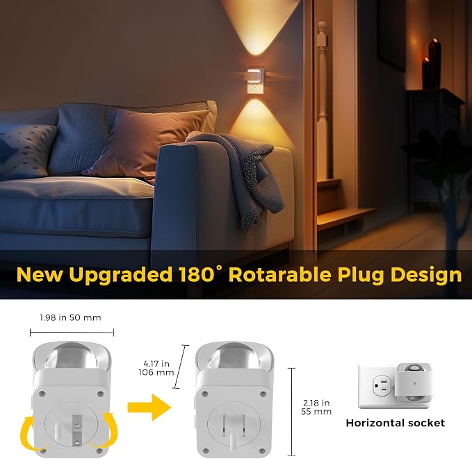 L LOHAS LED Night Light Projector, Night Lights Plug into Wall 3CCT 2 Pack | 2000K/3000K/5000K Adjustable Color Temperature Nightlight, Rotating White Nightlight with Light Sensor for Bathroom, Hallway