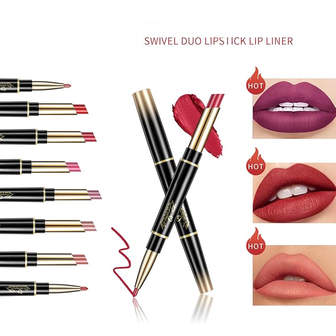 Double Head Lipstick and Lip Liner - Long-lasting Makeup - Waterproof Daily Glamour Makeup (9#milk tea color)