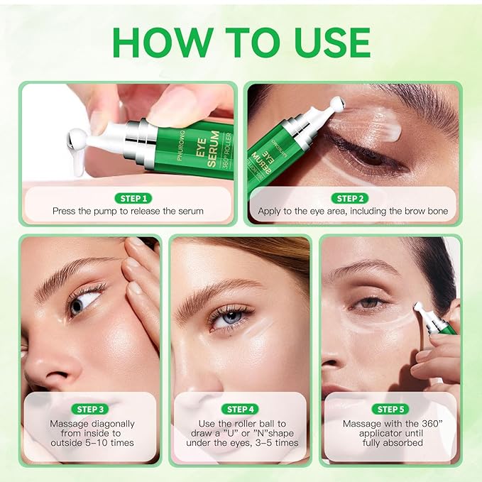 5% Caffeine Eye Cream, Under Eyes Serum for Dark Circles and Puffiness, 360° Massage Roller Ball Eye Bags Treatment Serum, Reduces Wrinkles Fine Lines for Women