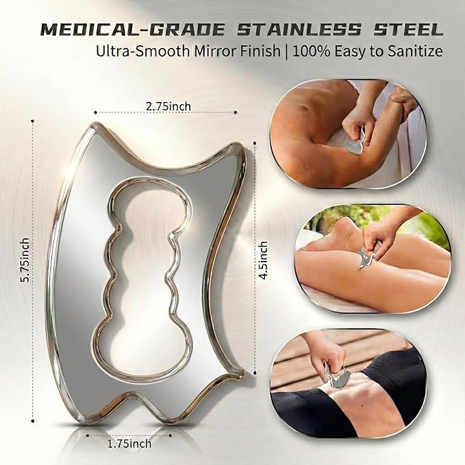 Muscle Scraper Tool Stainless Steel, Gua sha Tool Set for Full Body, Metal Myofascial Release Tool, Scraping Tool Physical Therapy Equipment, Deep Tissue Massager Fascia Scraper (D Scrapper)