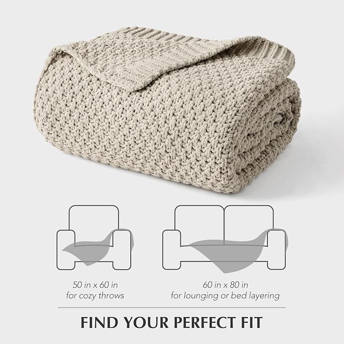 EVERGRACEHOME Chunky Chenille Knit Throw Blanket, 50 x 60, Warm Gray | Sculpted Moss Stitch, Chic Modern Farmhouse, All-Season Warmth, OEKO-TEX® Certified, Elegant Blanket for Couch, Bed, Sofa