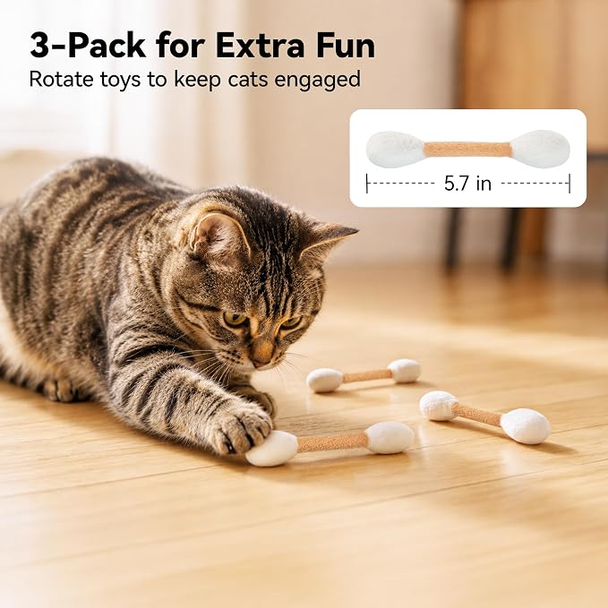 Potaroma 3 Pack Cat Toys Felt Cotton Swab Design with Catnip
