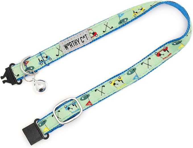THE WORTHY DOG Icons Patterns, Breakaway Cat Collar, with Bell, Green