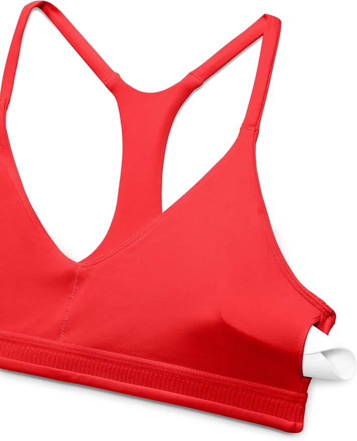 CRZ YOGA Butterluxe Low Coverage V Neck Sports Bras for Women - Spaghetti Straps Racerback Padded Yoga Top