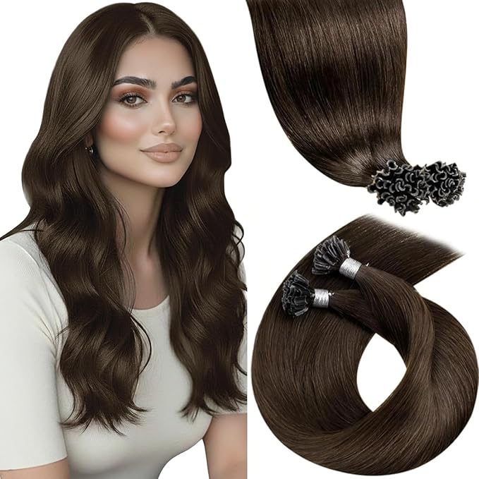LaaVoo U tip Hair Extensions Human Hair Brown K Tip Hair Extensions Real Human Hair Hot Fusion KTips Extensions Brown Remy Straight 16 Inch 1g 50s/50g