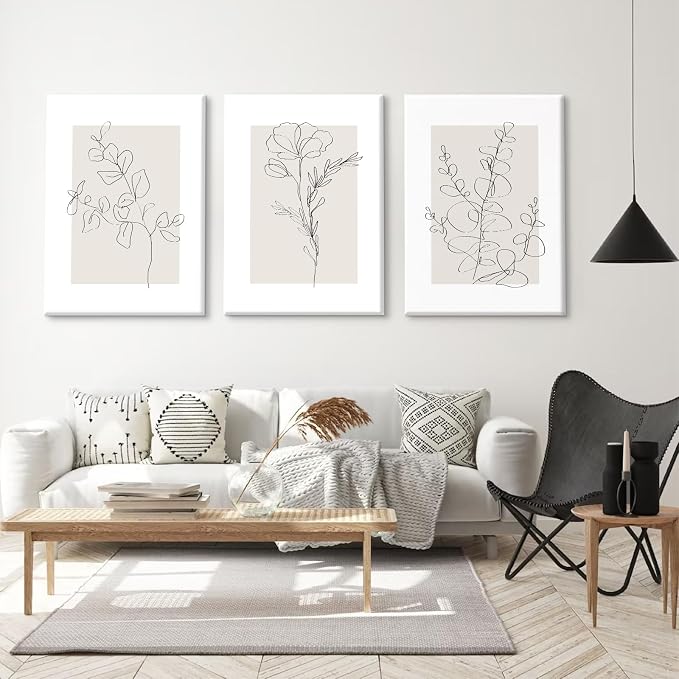 Youillne Neutral Botanical Prints Wall Art Flower Minimalist Canvas Wall Decor Vintage Line Wall Art Floral Plant Painting Pictures Beige Boho Artwork Farmhouse Poster for Bedroom 24x36 Inch Set of 3