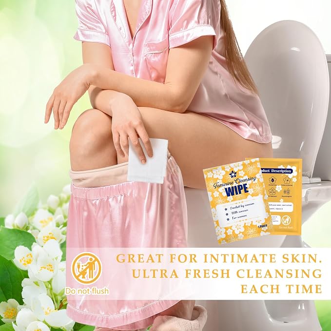 Tondiamo 200 Pcs Feminine Wet Wipes for Women Individually Wrapped Flushable Wipes Travel Size Soothing Personal Wipe Cleansing Natural Ingredients for Feminine Daily Use (Jasmine)