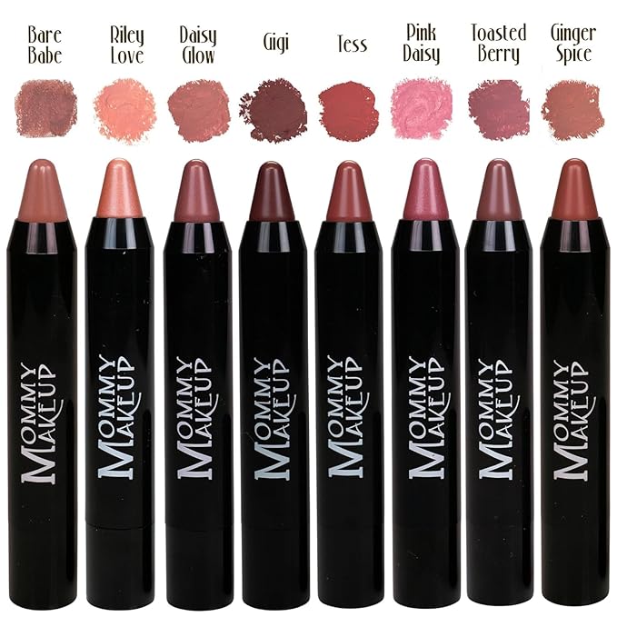 Mommy Makeup Triple Sticks Lipstick, Cream Blush & Treatment All-In-One with Shea & Cocoa Butter - Soft & Creamy Moisturizing Lip Crayon For Lips & Cheeks (Bare Babe)