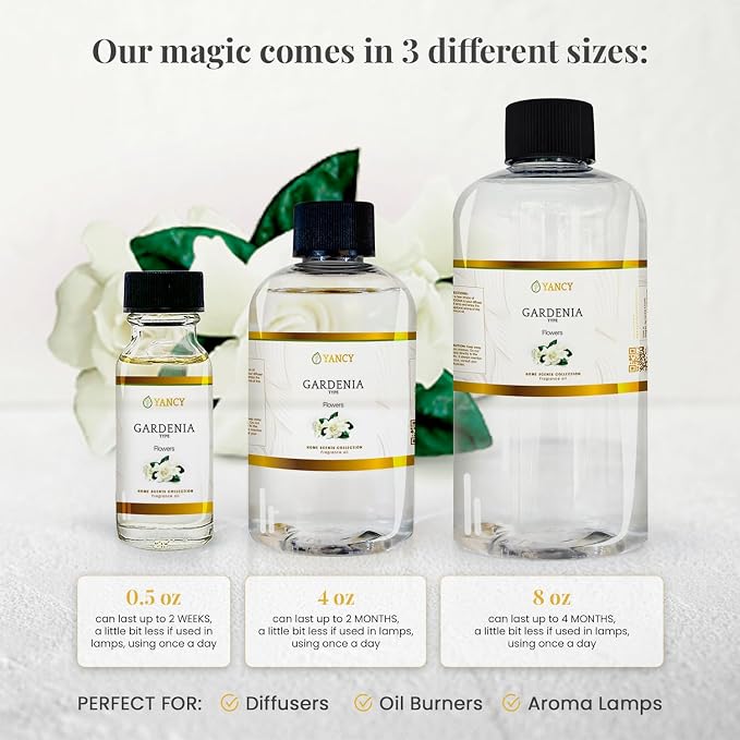 YANCY Gardenia Home Collection Fragrance Oil (4 oz), Pure Gardenia Floral Scent, Elegant Fragrance for Diffusers, Oil Burners & Aroma Lamps, Fresh Floral Ambiance for Any Room