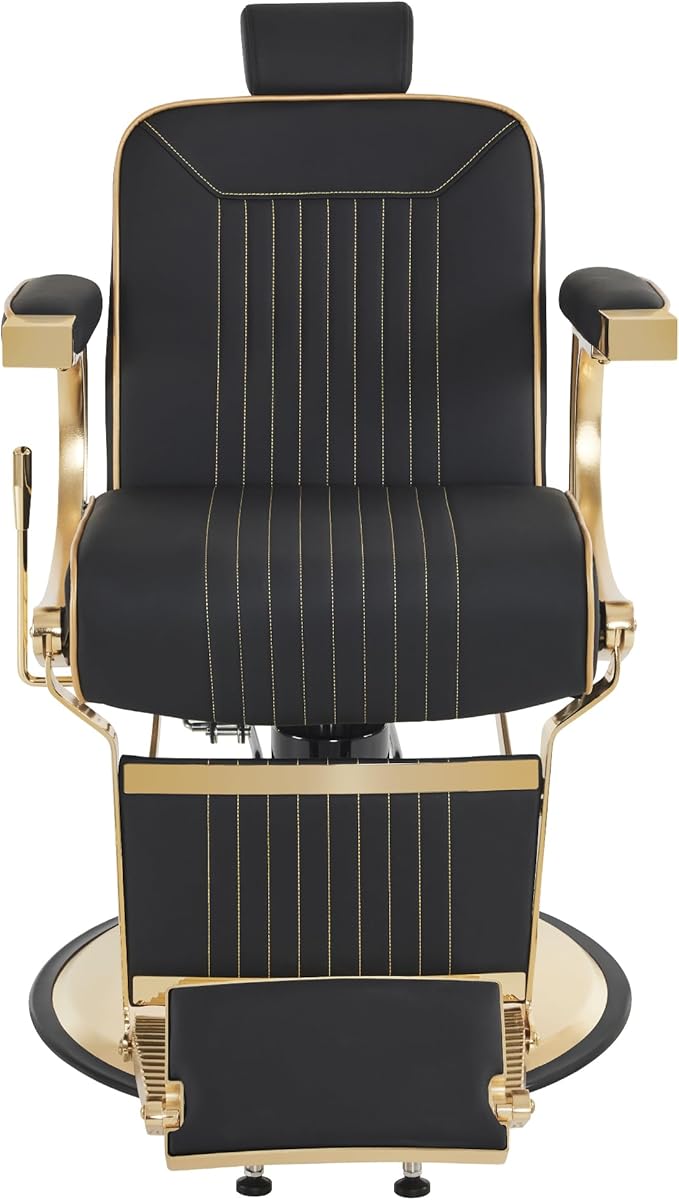 BarberPub Classic Barber Chair, 660Lbs Heavy-Duty Hydraulic Pump, Professional Reclining Salon Chair for Hair Stylist, Gold&Black, Barbershop, Salon&Spa Equipment for Adult 8334 (Black) (Black&Gold)