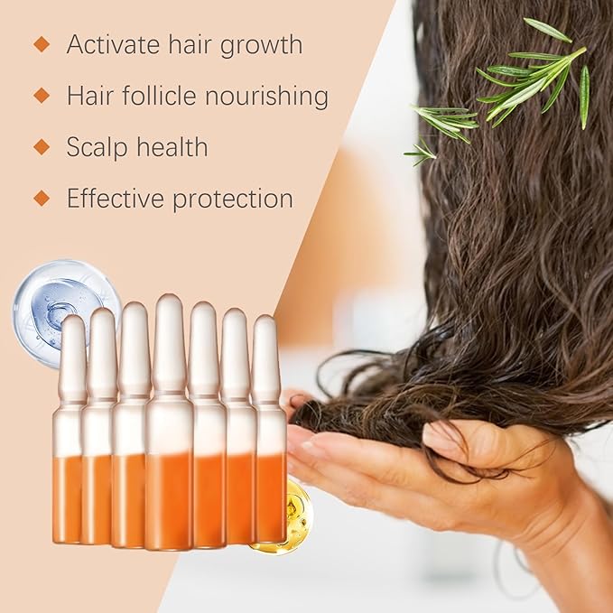 Hair Growth Ampoules with Turmeric Root Extract, Instant Strengthening Serum for Damage and Dry Hair, Scalp Treatment for Thicker Hair, Fragrance-Free, 7 Count