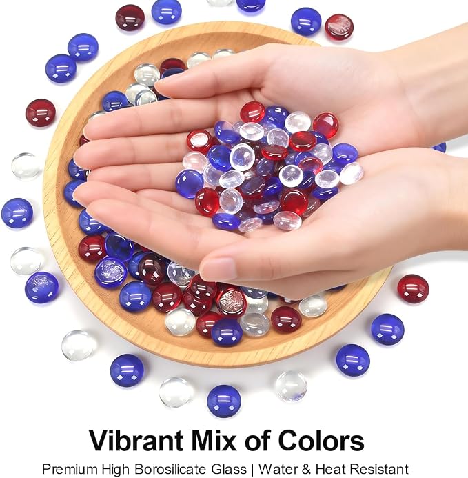 Mini Glass Gems Flat Bottom Marble Beads for Vase, Aquarium & Fish Tank | Mixed Color Decorative Glass Stones Vase Filler for Planter, Crafts, Home Art Decoration (1 Pound)