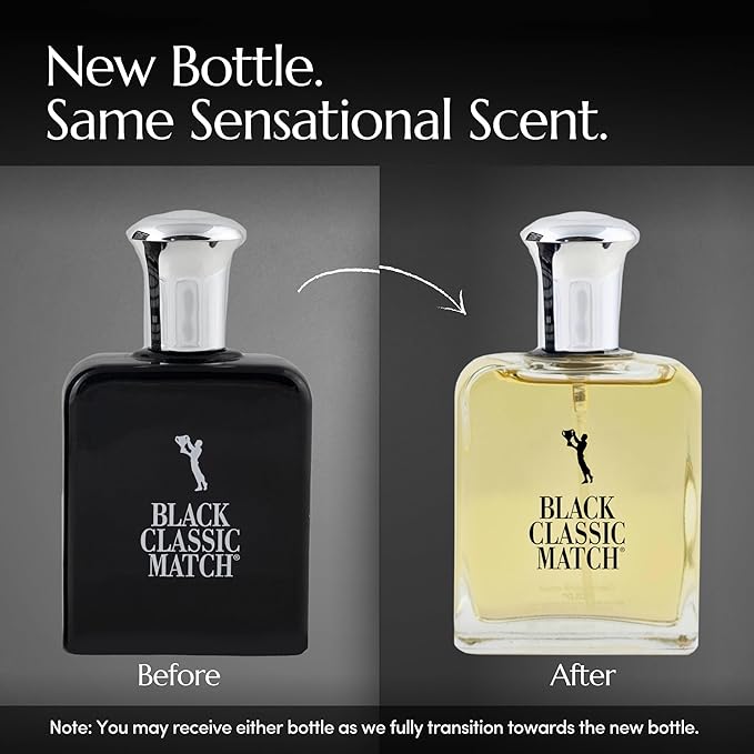 PB ParfumsBelcam Black Classic Match Eau De Toilette Spray for Men – 2.5 Fl. Oz Affordable, Long-Lasting Fresh Woody Fragrance with Leafy Green, Citrus, Sandalwood & Patchouli for Day & Night Use