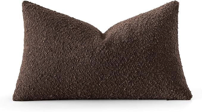 MIULEE Textured Boucle Lumbar Pillow Cover for Bed 12x20 Cocoa Brown | Pack of 1 Textured Neutral Fall Autumn Couch Throw Pillow Cover, Accent Solid Pillowcase, Sofa Living Room Home Decor