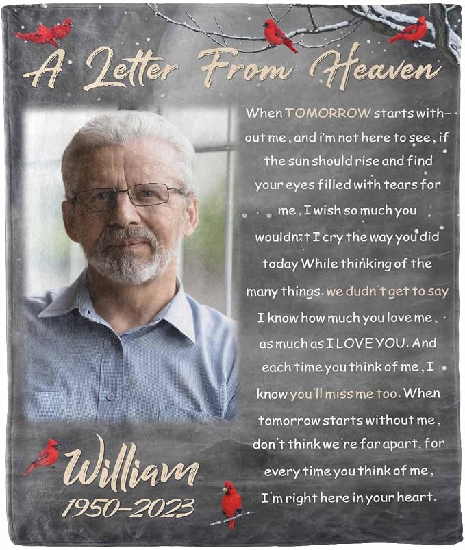 Custom Memorial Blanket with Photos for Loss of Loved One, in Loving Memory Personalized Sympathy Blanket for Loss of Dad Mom Husband Wife Friend Memory of Loved One Gifts, Made in USA