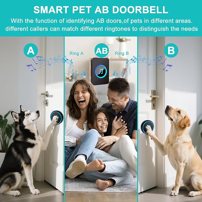 Dog Door Bell for Potty Training, Smart Wireless Doggie Doorbell to Go Outside, 1000 Feet Long Range with IP65 Waterproof Super-Light Touch Button, 60 Melodies & Adjustable Volume (1Black)