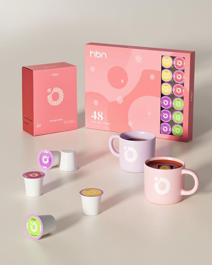 HBN Tea 40-Count Sampler Variety Pack for K-Cup Brewers, Healthy & Energizing Tea Capsules, Gift Box Set (Green, English Breakfast, Earl Grey, Jasmine)