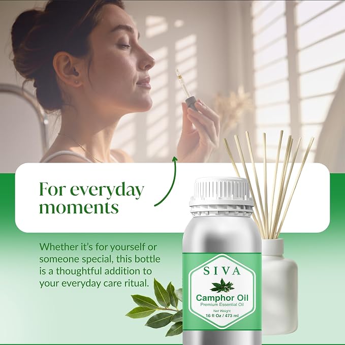 Siva Camphor Essential Oil 16 Fl Oz – for Diffuser, Skin & Hair Care – Ideal for Massage & DIY Blends