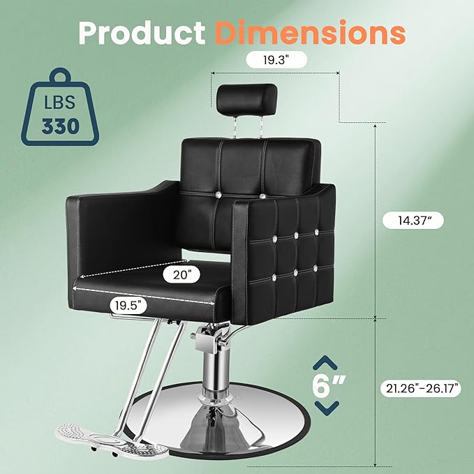 Black Reclining Salon Chair for Hair Stylist, Heavy Duty Barber Salon Chair, Hair Chairs 360° Swivel, Adjustable Height, Ergonomic Reclining Stylist Chairs for Beauty Salon