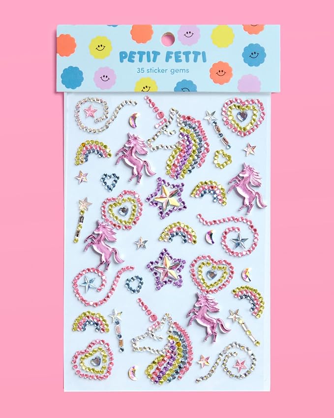 xo, Fetti Unicorn Face Gems, Rainbow - 35 pcs. | Cute Magic Face Stickers, Heart Birthday Rhinestone Accessory, Rainbow Decorations, Starlight Gems