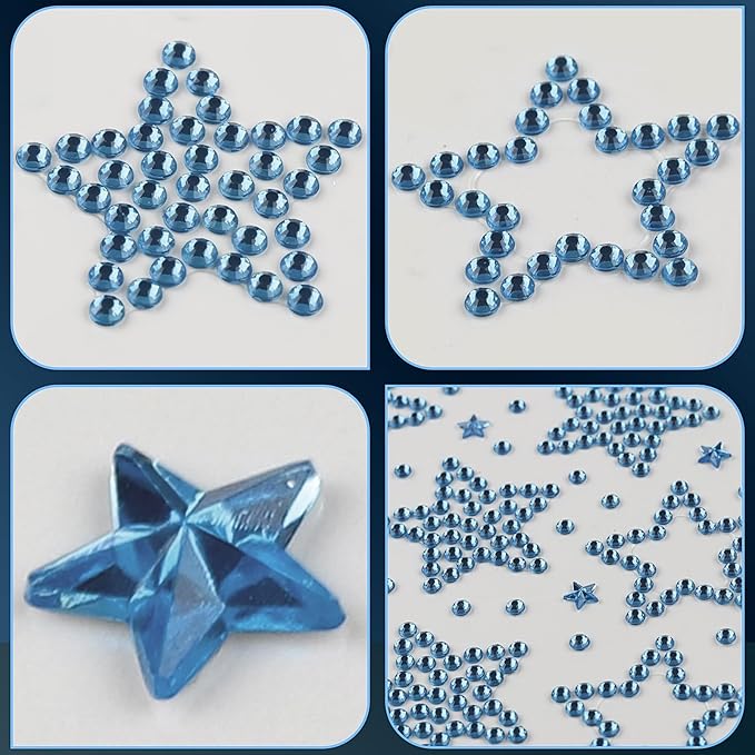 3Sheets Star Gem Stickers Jewels for Crafts, Face Makeup - Self Adhesive Rhinestone Jewel Stickers, Stick on Gems Rhinestones for Crafts, Craft Supplies for Kids (11.Light Blue satr)