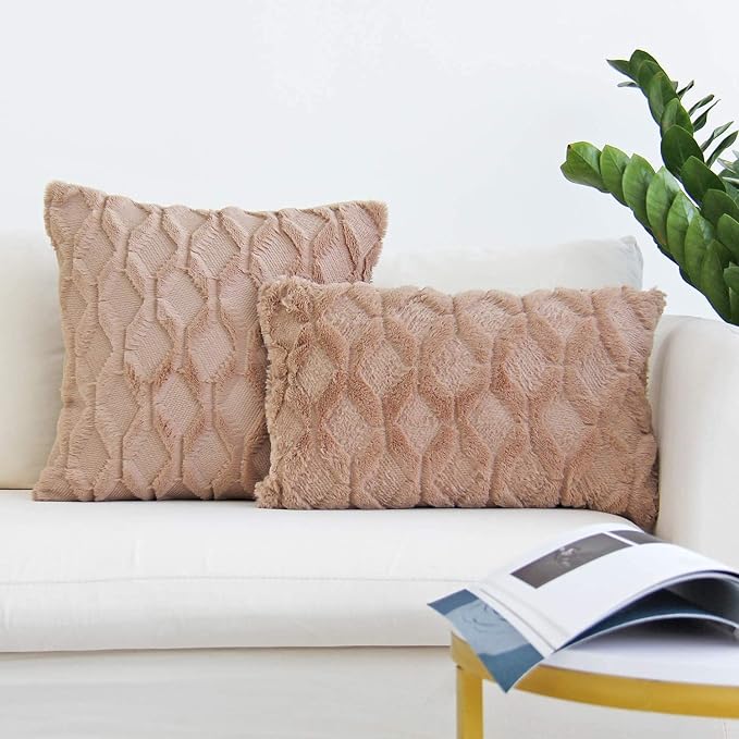 Pack of 2 Bundle Throw Pillow Wide Variety of Colors Size 18"x18", 12"x20" Options with Inserts (Coffee)