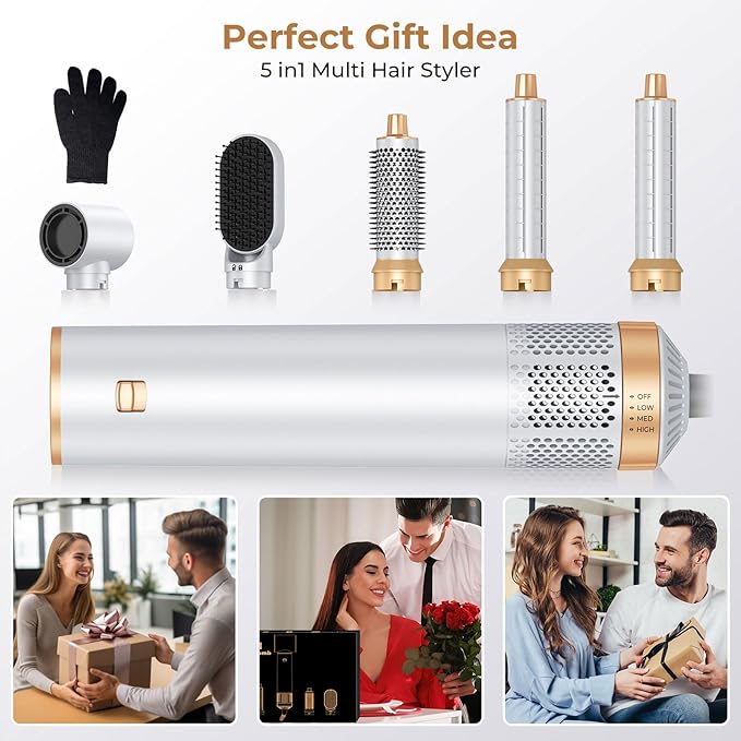 5 in 1 Hair Dryer Brush Set, Negative Ion Blow Dryer Brush Upgrade Hot Air Brush Air Styler Curling Wrap Air Curler, Curling Iron Hair Styling Tools As A Gift for Straight/Curl/Drying/Smoothing