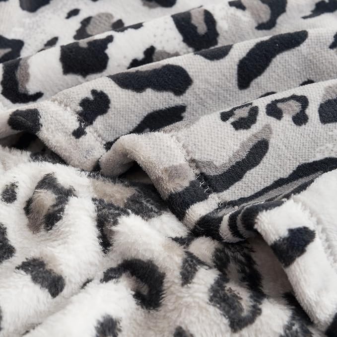 Cozy Bliss Leopard Print Fuzzy Throw Blanket for Couch & Bed, Thick Soft Warm Fleece Blankets for Room Decor, for Girls Kids Women Men, Snow Leopard, Grey 40"*50"