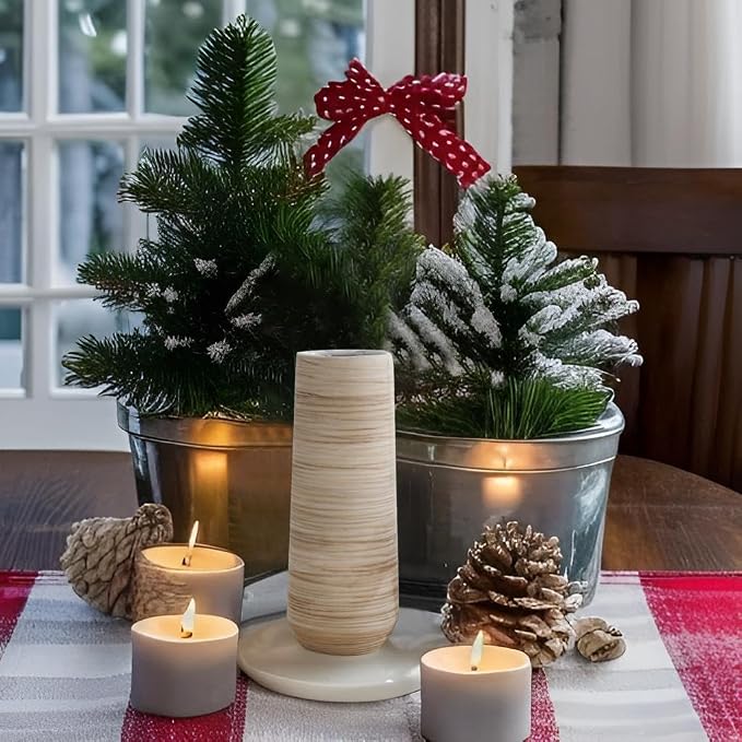 ALMA 9" White Flower Vase, Small Table Vase for Pampas Grass | Modern Ceramic Vase with Brushed Finish, Adding Rustic Charm to Living Room, Dining Table, Bedroom, Bookshelf,Home Decor Gift