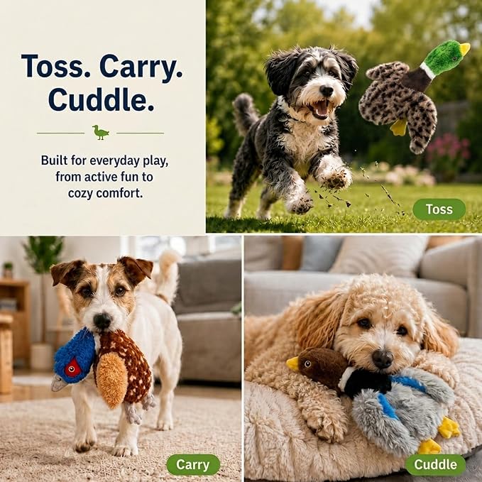 Stuffing-Free Duck Dog Toys, 4 Pack Squeaky Crinkle Plush Dog Toy Set, No-Stuffing Puppy Toys for Small & Medium Dogs, Soft Dog Toys for Light to Moderate Chewers