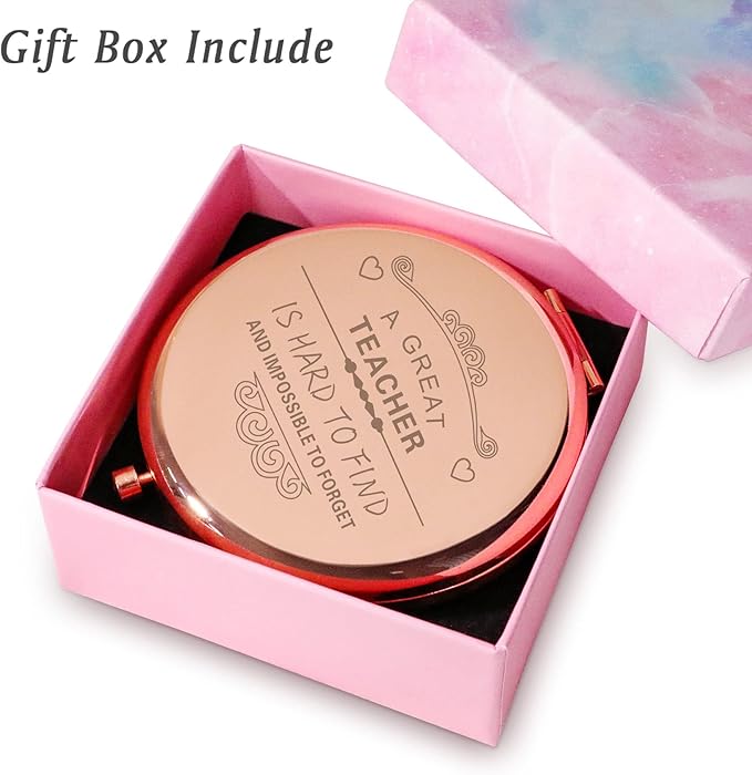 QUSTGO Teacher Appreciation Gifts for Women, Thank You Gifts for Teacher, Personalized Compact Mirror, Goodie Bag & Basket Stuffers for Valentines Day