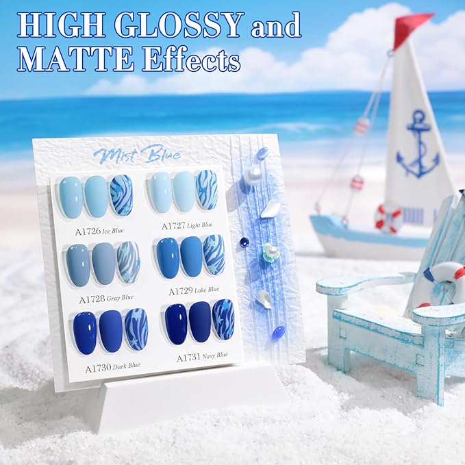 Double Rhythm 6 Pcs 15 ML Gel Polish Set Same Color Same Bottle Soak Off Gel Polish Kit Nail Art Manicure Salon DIY at Home for Women (Pale Dark Midnight Blue Navy Gray -T6-74)