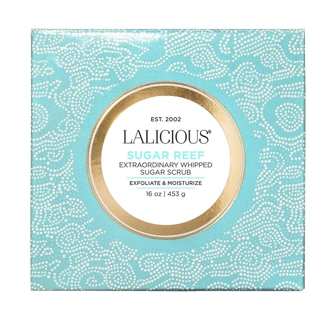 LALICIOUS Sugar Reef Exfoliating & Moisturizing Body Scrub | Sugar & Coconut Oil | Pre-Shave Scrub for Ingrown Hairs & Razor Bumps | Gently Buffs & Smooths Sensitive Skin | No Parabens | Large 16oz