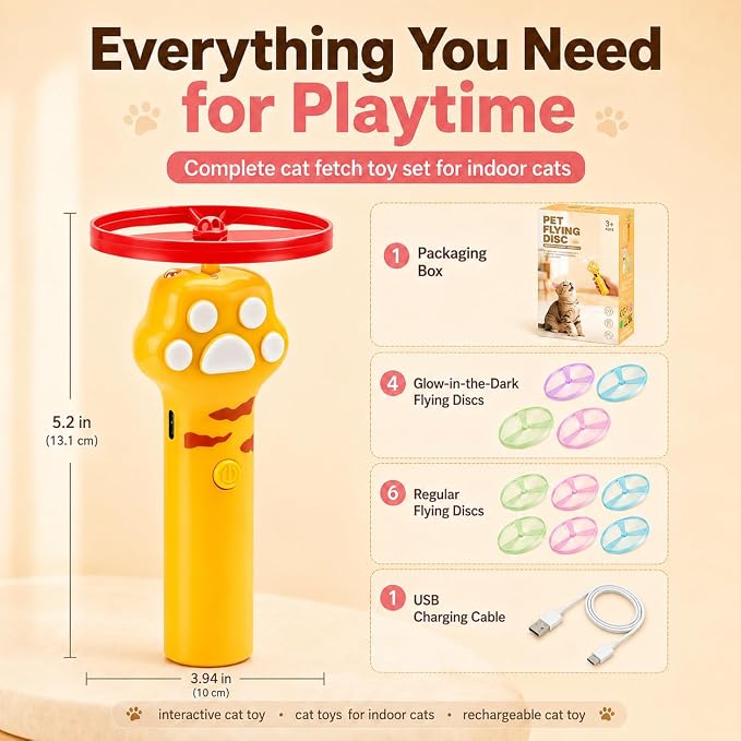 Cat Toy Launcher for Kitten Toys, Cat Toys Interactive, Automatic Cat Toy | Interactive Cat Toys for Indoor Cats, Cat Fetch Toy Launcher with 10 Discs, Cat Toys for Bored Indoor Adult Cats,Best Cat Toy