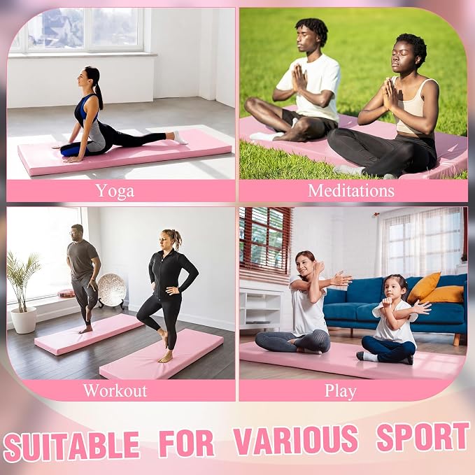 Lyrow 3 Inch Thick Yoga Mat, 72 x 24 Inch Cushioned Foam Floor Mat with Carry Strap, Non Slip PU Leather Workout Pad for Pilates, Stretching, Restorative Yoga and Home Gym