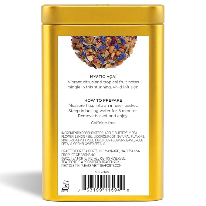 Tea Forte Mystic Acai Premium Loose Leaf Caffeine-Free Herbal Tea Blend Canister, Makes 35-50 Cups