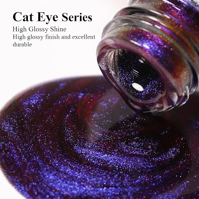 Imtiti 9D Cat Eye Gel Nail Polish, 15ML Blue Chameleon Holographic Glitter Cat Eye Gel Polish with Magnet UV LED Magnetic Nail Polish Sparkly Home DIY Manicure Nail Salon Kit