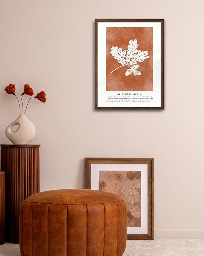 EcoHest 12x16 in Colossians Scripture Fall Botanical Christian Wall Art | Walnut Color Solid Oak Frame, Canvas Wall Art, Burnt Orange Bible Verse Decor for Bedroom, Living Room, Office, Church, 1Pack