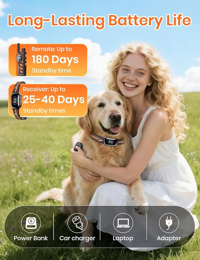 Smart 2-in-1 Dog Shock and Bark Collar - AI Anti-Misoperation | 3300FT Remote Training Collar, IPX7 Waterproof, 4 Modes (Tone, Vibration, Safe Shock, Auto Anti-Bark) for Dogs - Orange
