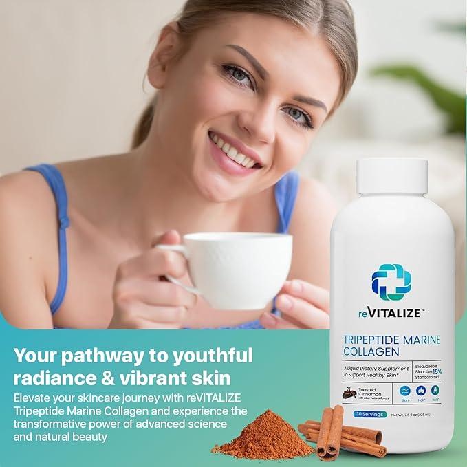 Liquid Collagen for Women and Men - 1000mg Hydrolyzed Peptides with 15% Tripeptides | Fast-Absorbing Anti-Aging Formula for Skin Renewal, Hair Growth and Joint Support | 30-Day Supply Cinnamon Flavor