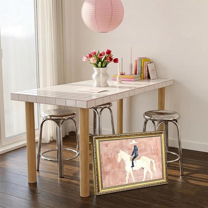 Gold Framed Western Cowboy Wall Art, Modern Abstract Cowboy on Horse Wall Decor Painting Vintage Southwestern Ranch Canvas Prints Picture for Farmhouse Living Room Bedroom 16x24 inch